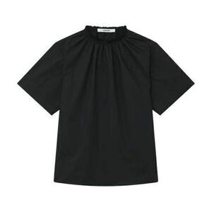 Thakoon NWT‎ Smocked Neck Top Short Sleeves in Black Size Large
